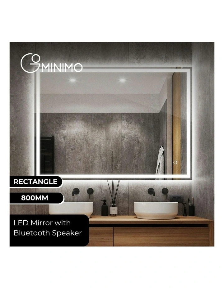 rectangle LED mirror with bluetooth speaker 800mm in White