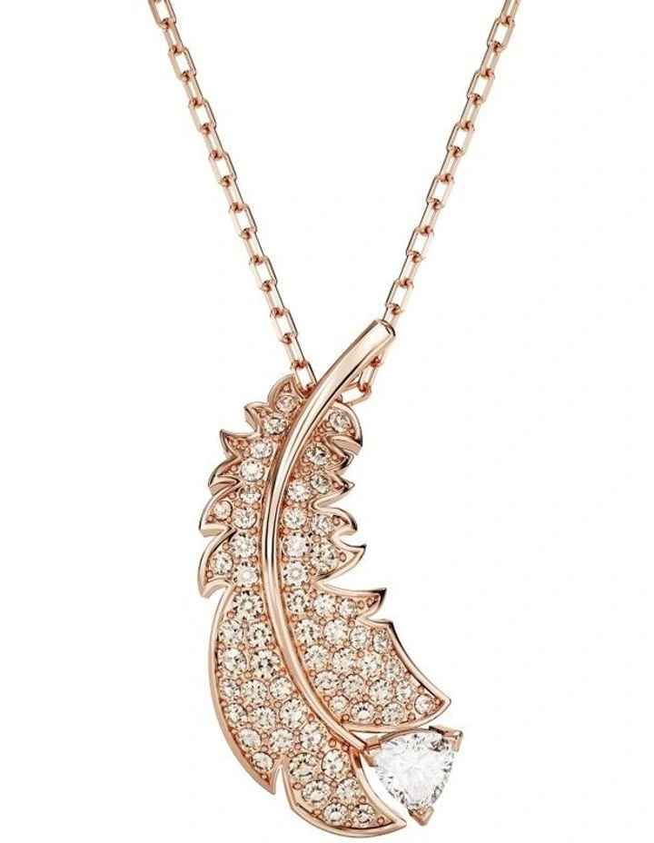 Nice Pendant Feather Rose Gold-Tone Plated in White