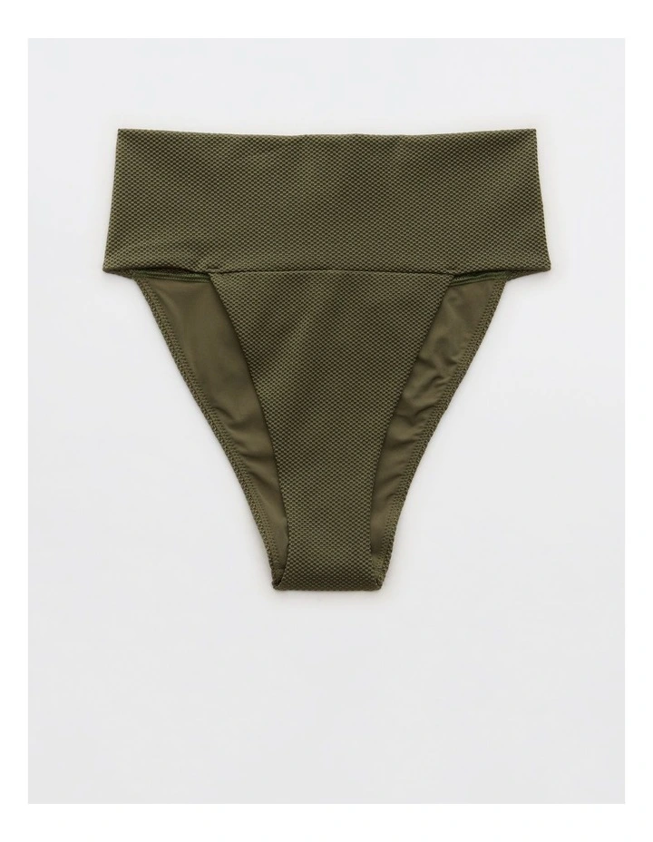 Shine Pique Banded High Cut Cheeky Bikini Bottom in Washed Olive