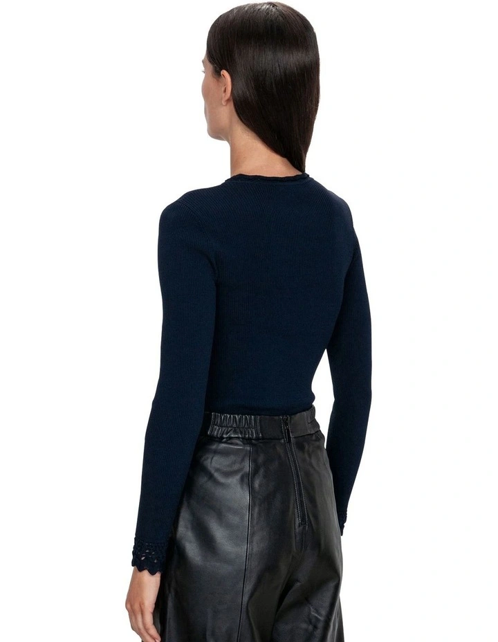 Long Sleeve Lace Trim Knit in Dark Ink