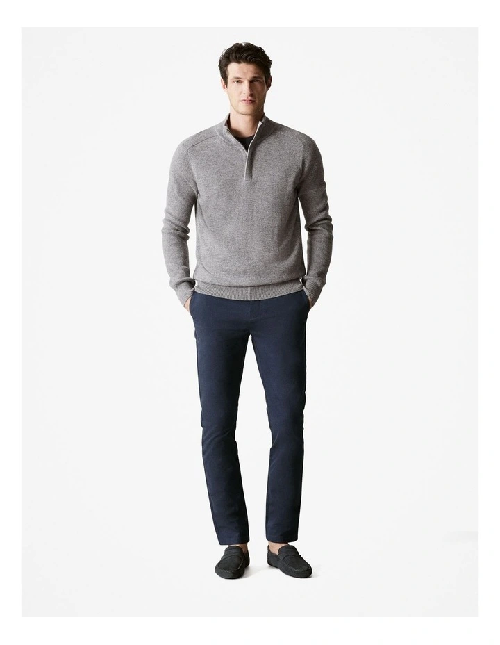 Merino Cashmere Half Zip in Grey Melange