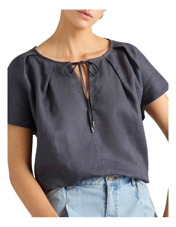 Messi Linen Mix Tee in Slate