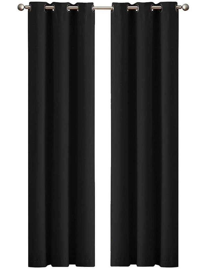 Blockout Curtains Panels 132x160cm x2 in Black