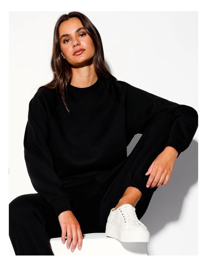 Oversized Crew Neck Sweat Top in Black