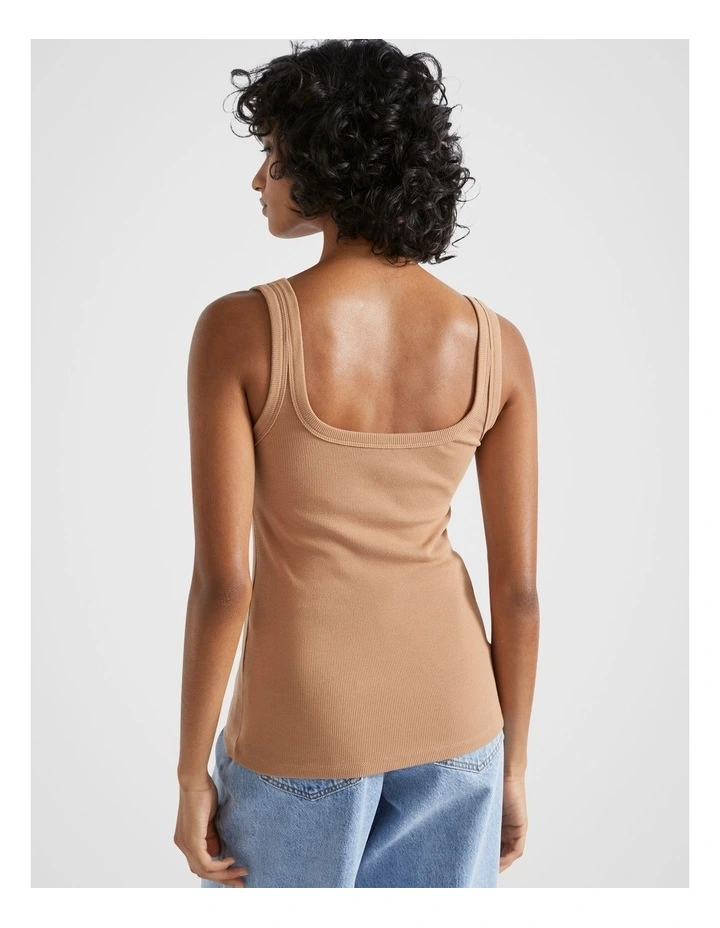 Square Neck Rib Tank in Fudge