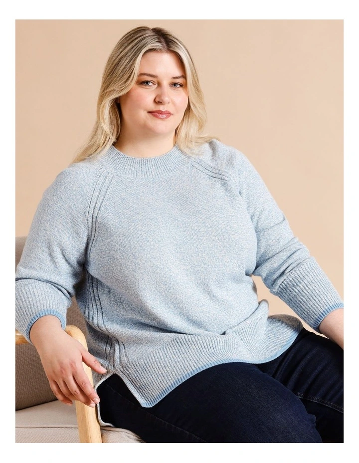 Organic Cotton Blend Side Rib Twist Jumper With Straight Hem In Antique Blue