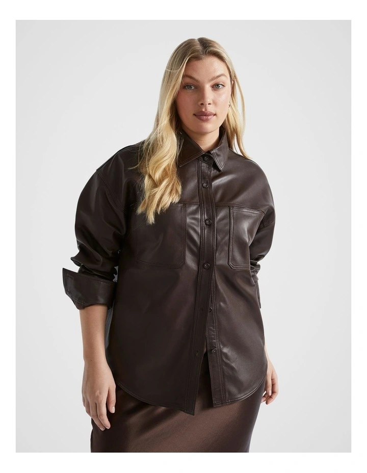 Leather Overshirt in Dark Espresso