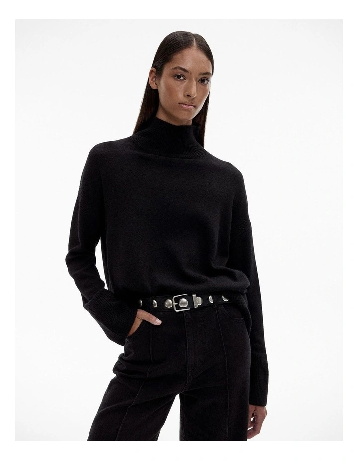 Wool High Neck Knit in Black