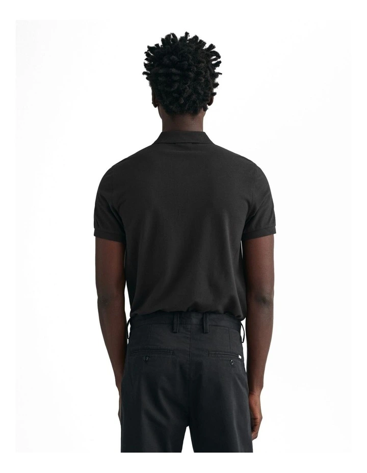 Slim Fit Shield Pique Polo Shirt in Black