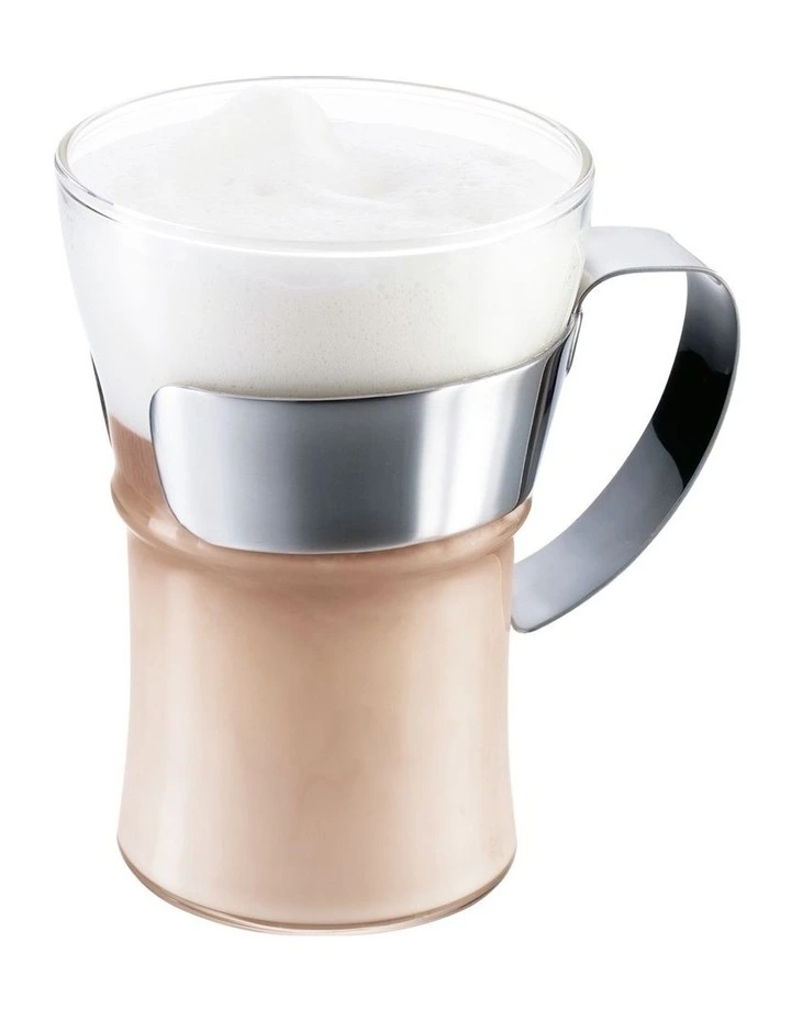 Assam Coffee Glass 2 Piece With Steel Handle in Clear