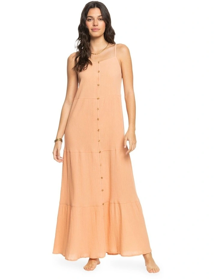 Floral Dance Strappy Tiered Dress in Dusty Coral