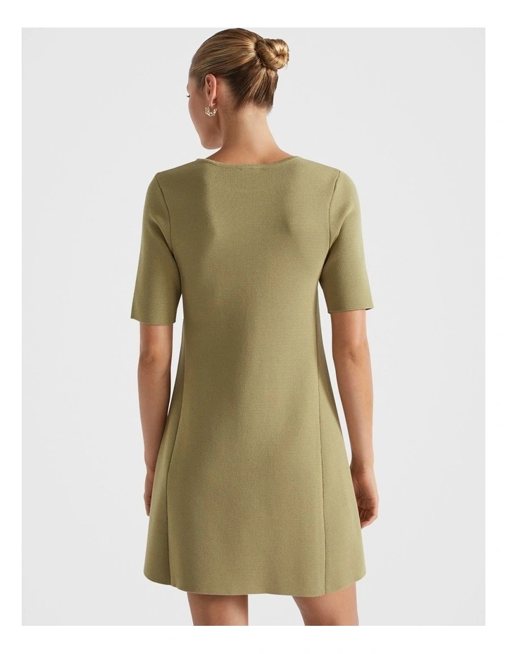 Crepe Knit Panelled Mini Dress in Green