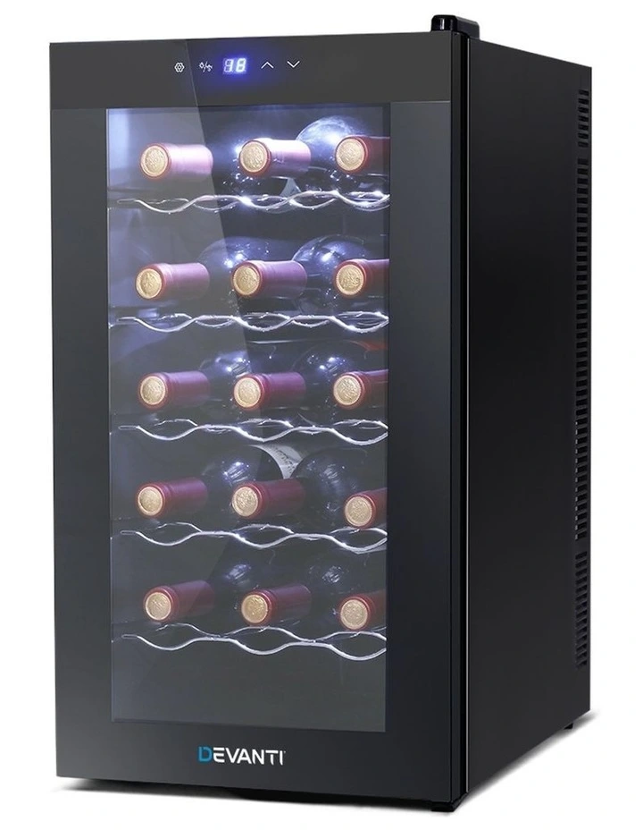 Devanti Wine Cooler 18 Bottle Thermoelectric Chiller Storage Fridge Cellar Black