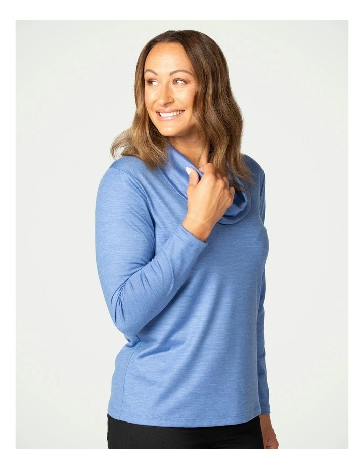 Hedrena Cowl Neck Long Sleeve Top in Blue