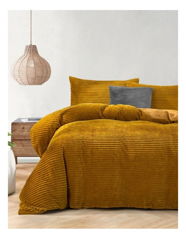 Embossed Teddy Fleece Quilt Cover Set in Mustard