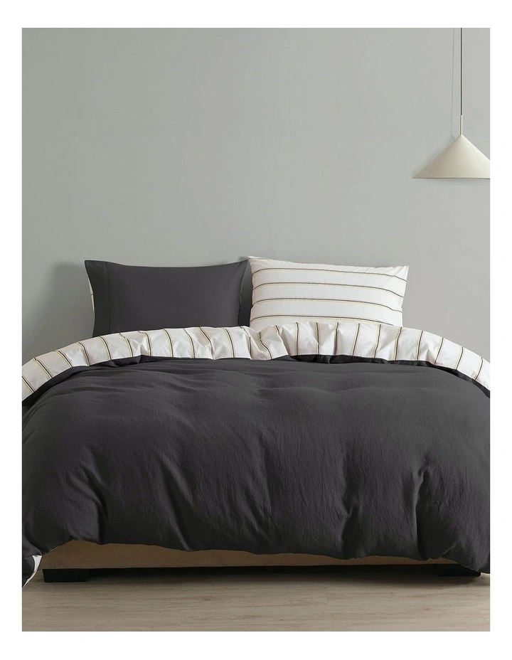 Hemp Braid Cotton Blend Striped Reverse Quilt Cover Set in Charcoal