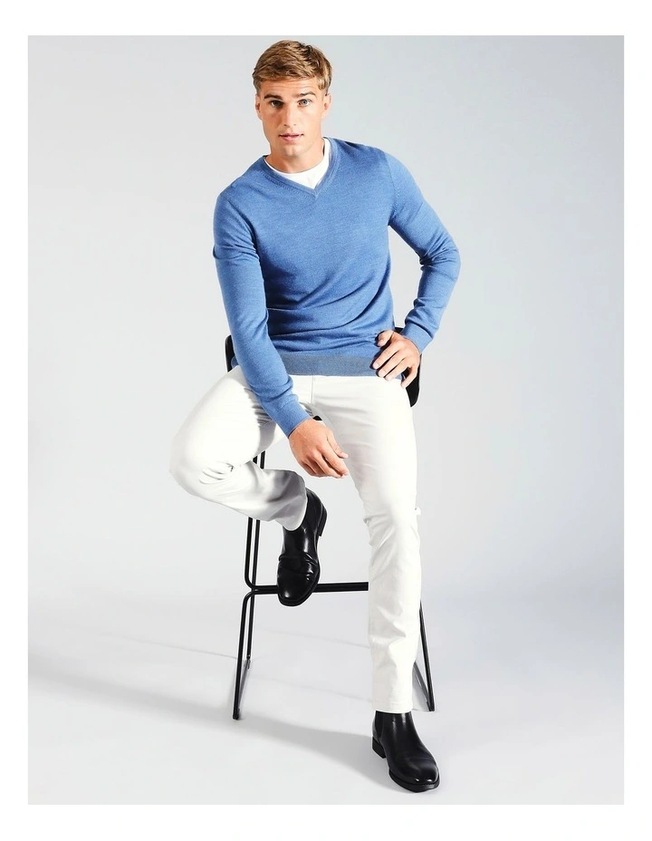 Australian Merino V-Neck Knit in Blue