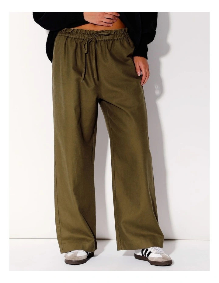 Paperbag Wide Leg Drill Pant in Olive