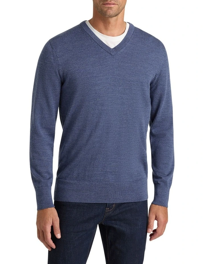 Buchanan Ashby V-Neck Knit in Airforce Blue Melange