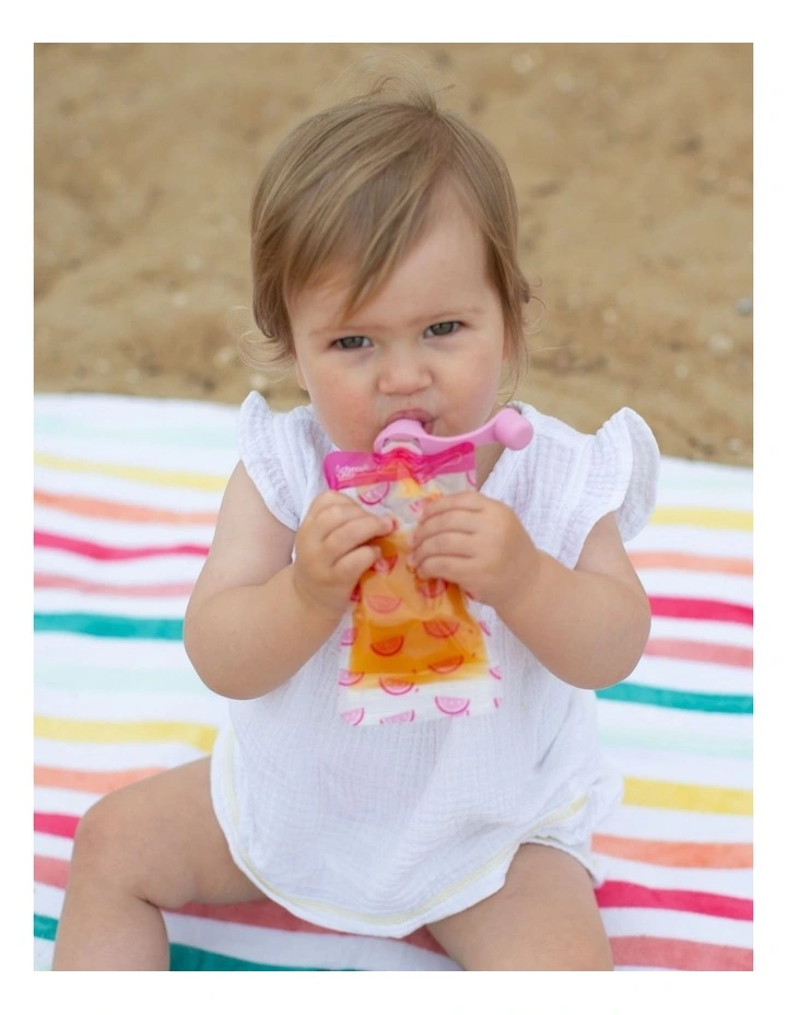 Silicone Food Pouch Soft Spouts 2 Pack in Dusty Rose\Sand