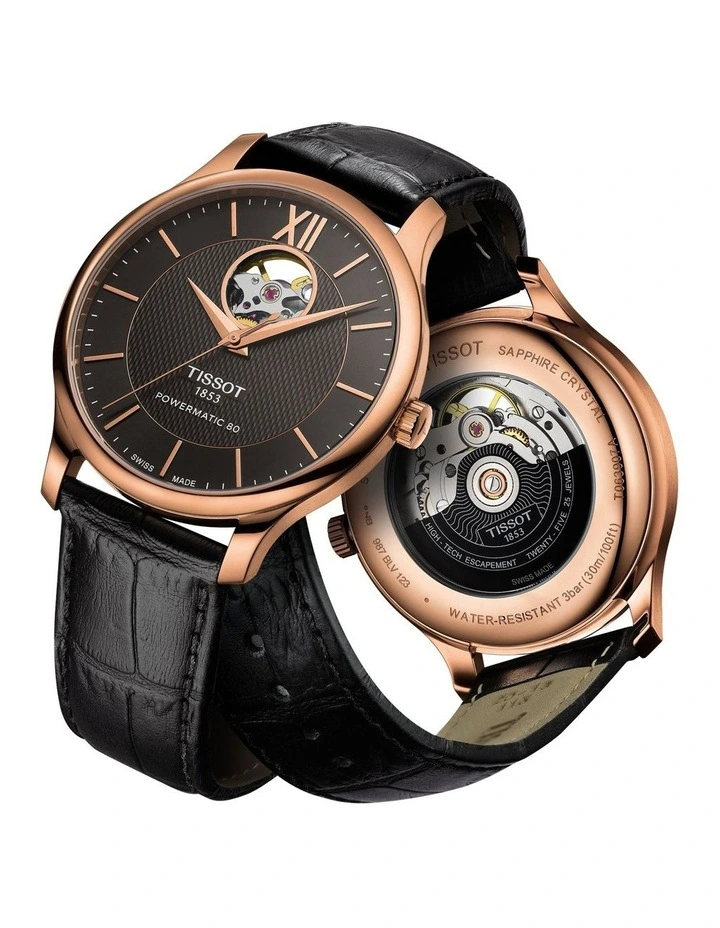 Tradition Powermatic 80 Open Heart T0639073606800 Automatic Watch in Anthracite