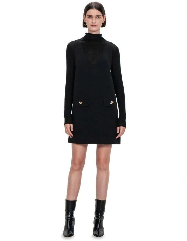 Double Weave Shift Dress in Black