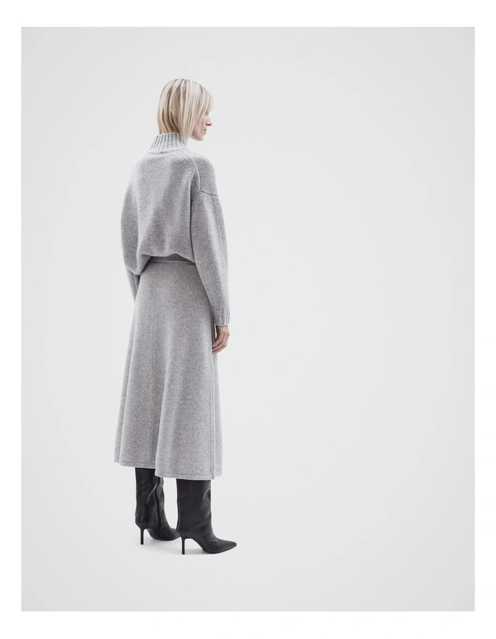 Knitted Midi Skirt in Grey Marle