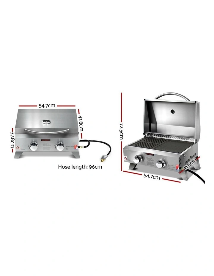 Portable Gas BBQ LPG Oven Camping Cooker Grill 2 Burners Outdoor
