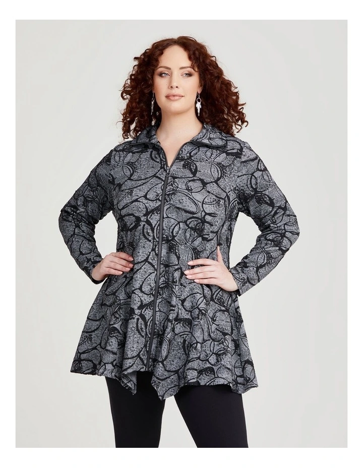 Jacquard Zip Jacket in Black/Grey