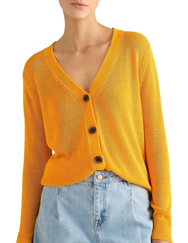 Alice Linen Mix Cardigan in Marigold