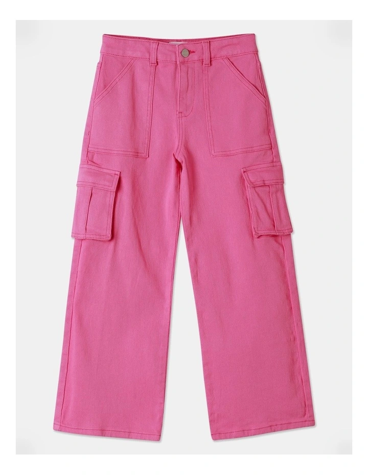 Mid Rise Cargo Jean in Pink