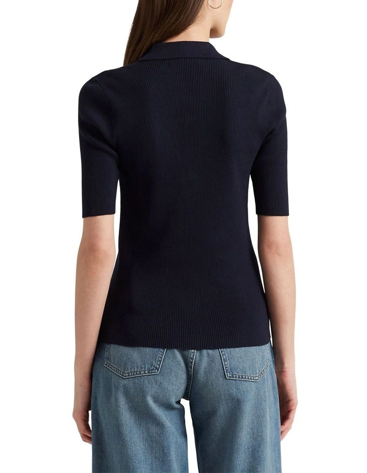 Rib-Knit Cotton-Blend Polo Sweater in Blue