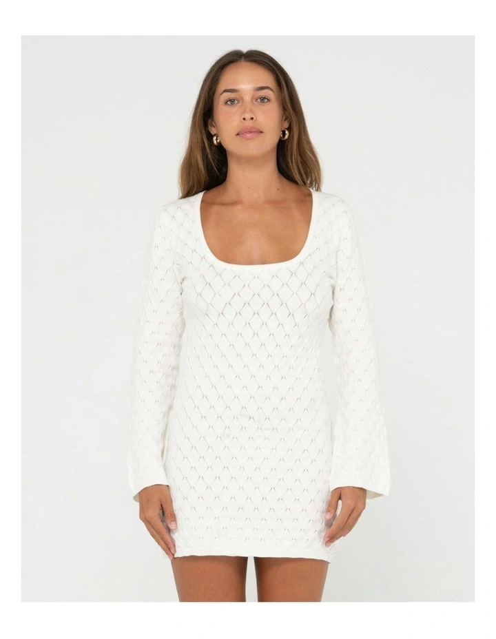 Leo Long Sleeve Knit Mini Dress in Cream