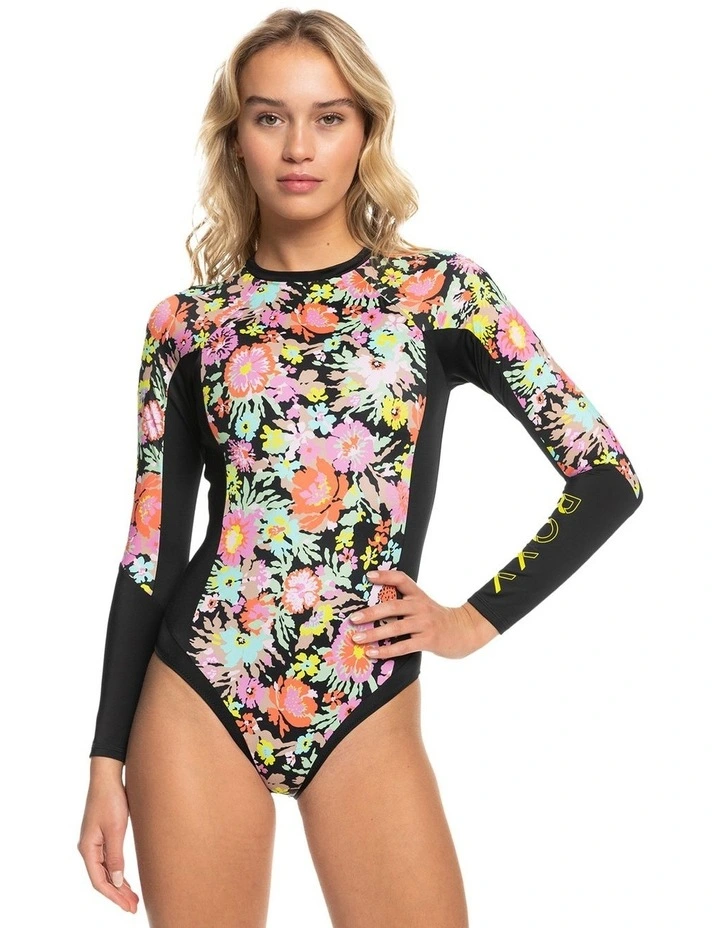 Active Long Sleeve One Piece Swimsuit in Anthracite Floral Escape