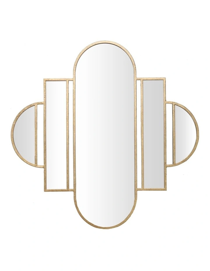Large Art-Deco Wall Mirror in Distressed Gold