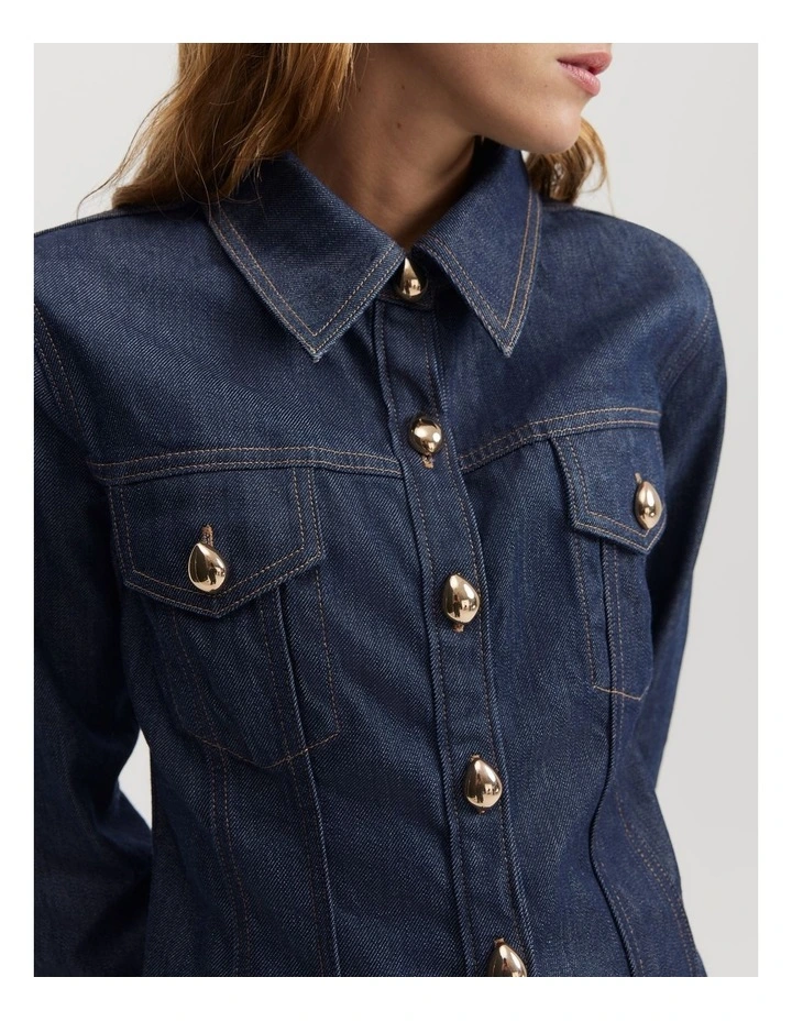 Panelled Denim Blouse in Indigo Rinse
