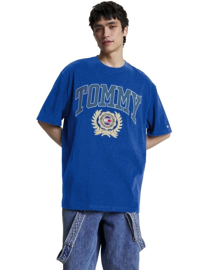 College Logo Oversized Fit T-Shirt in Blue