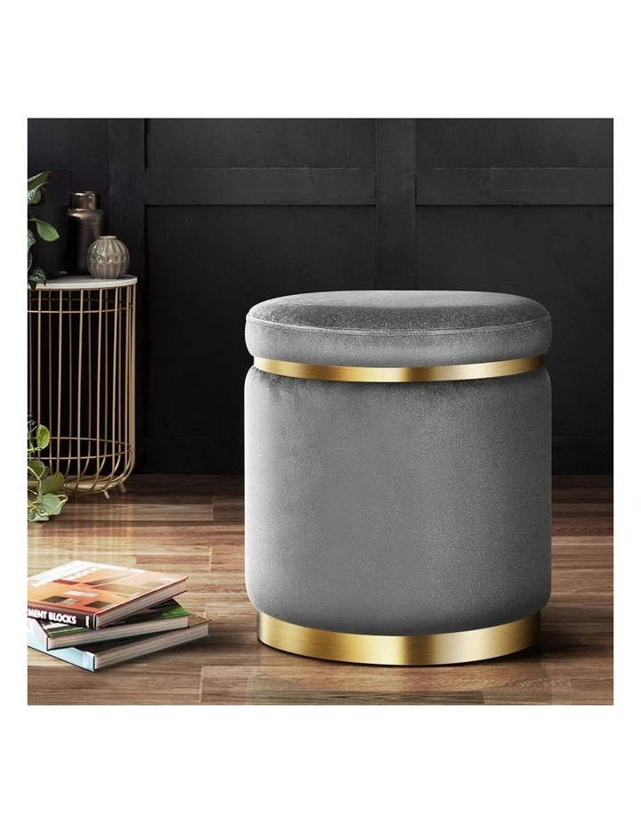 Ottoman Round Foot Stool in Velvet Charcoal
