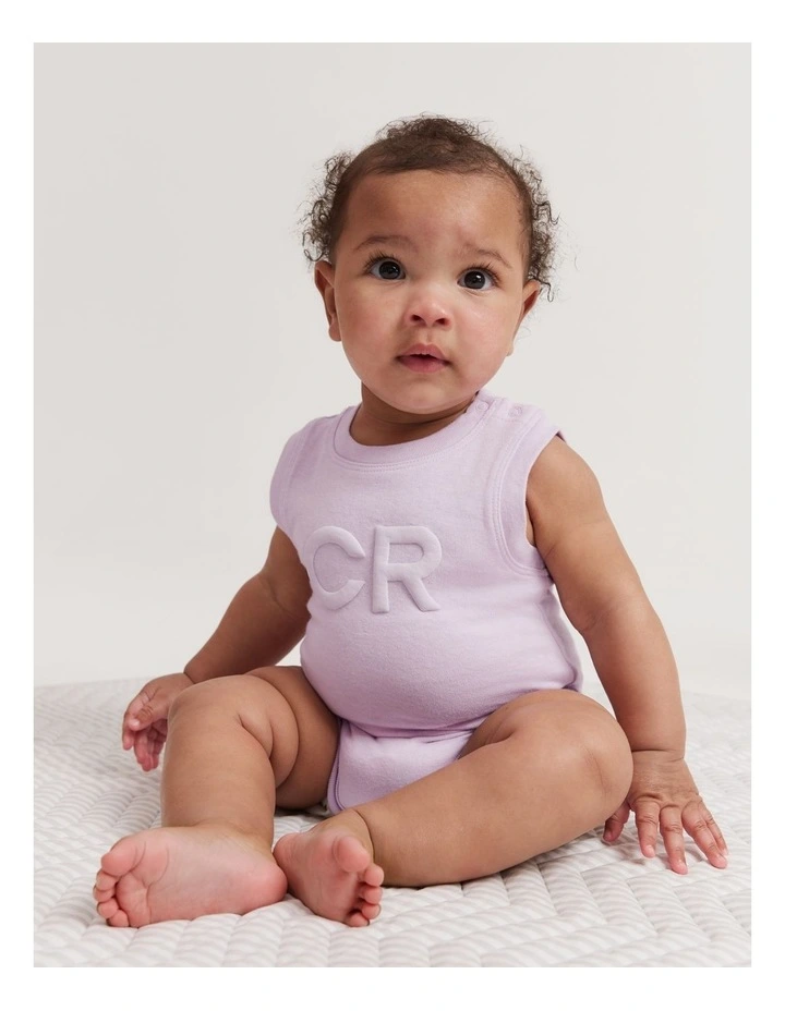 Organically Grown Cotton Puff Logo Bodysuit in Lilac