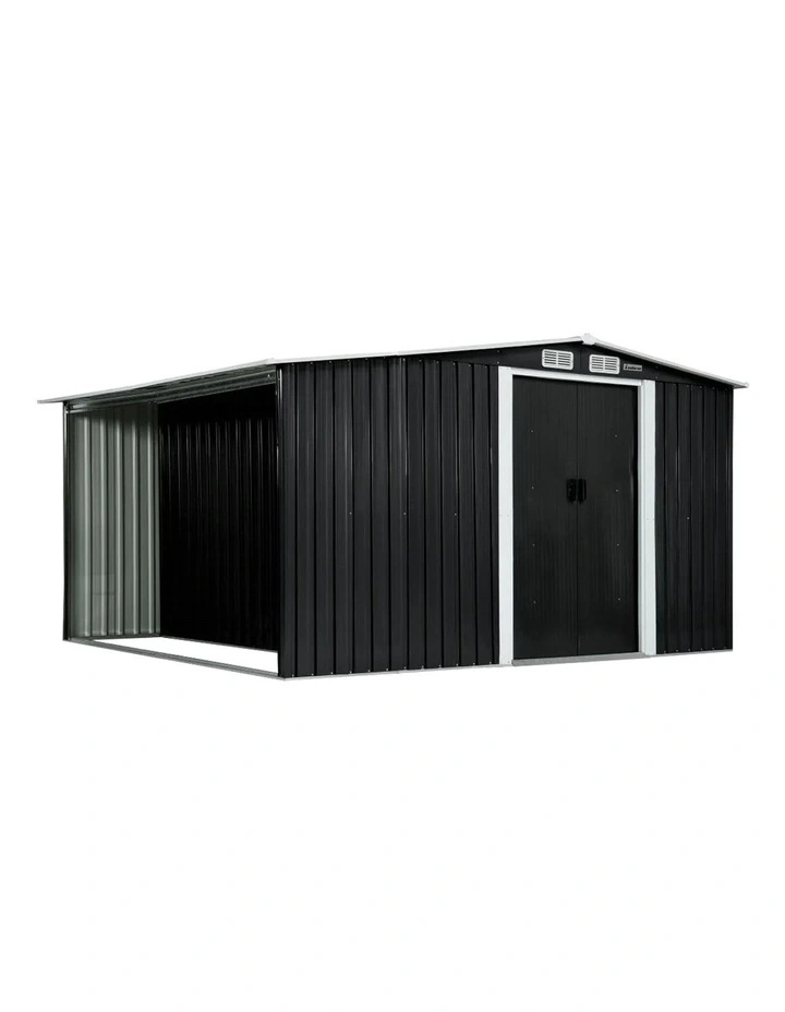 Wallaroo Garden Shed with Semi-Closed Storage 10x8Ft in Black
