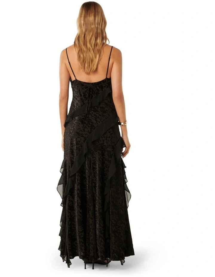 Piper Velvet Ruffle Maxi Dress in Black