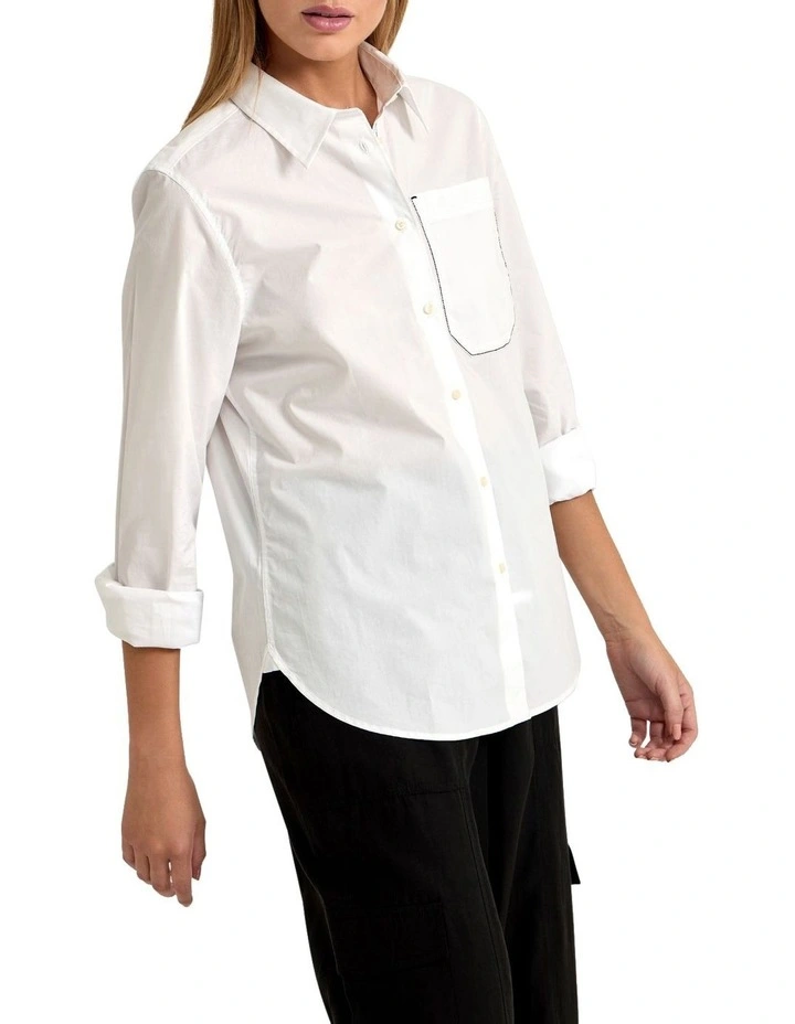 Ariel Tape Trim Cotton Shirt in White
