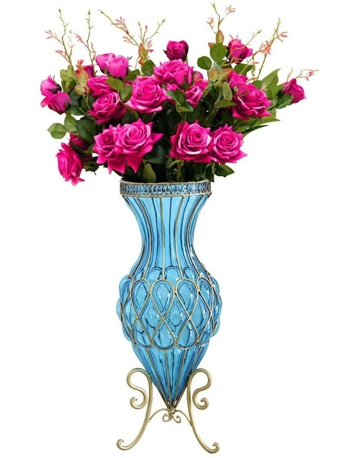 Glass Tall Floor Vase and Artificial Fake Flower Set 67cm in Assorted