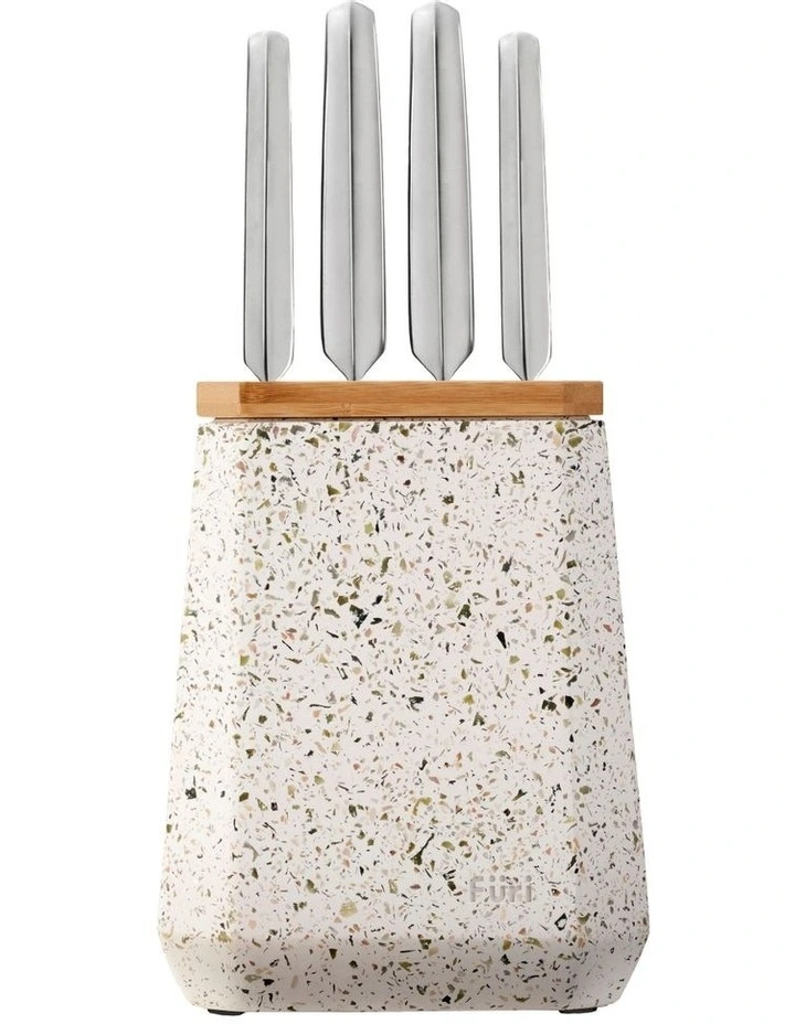 Stone Knife Block 5 Piece in Olive Terrazzo