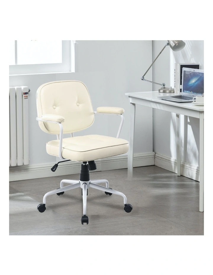 Louise Retro Classic PU Leather Home Office Chair in Beige/White