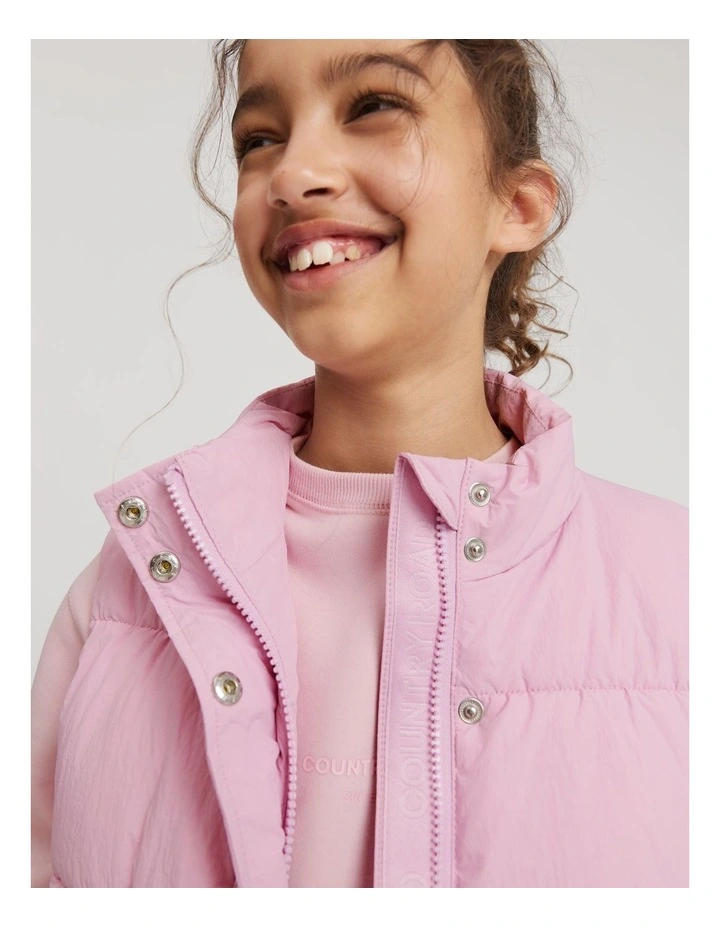 Recycled Nylon Puffer Vest Jacket in Rose