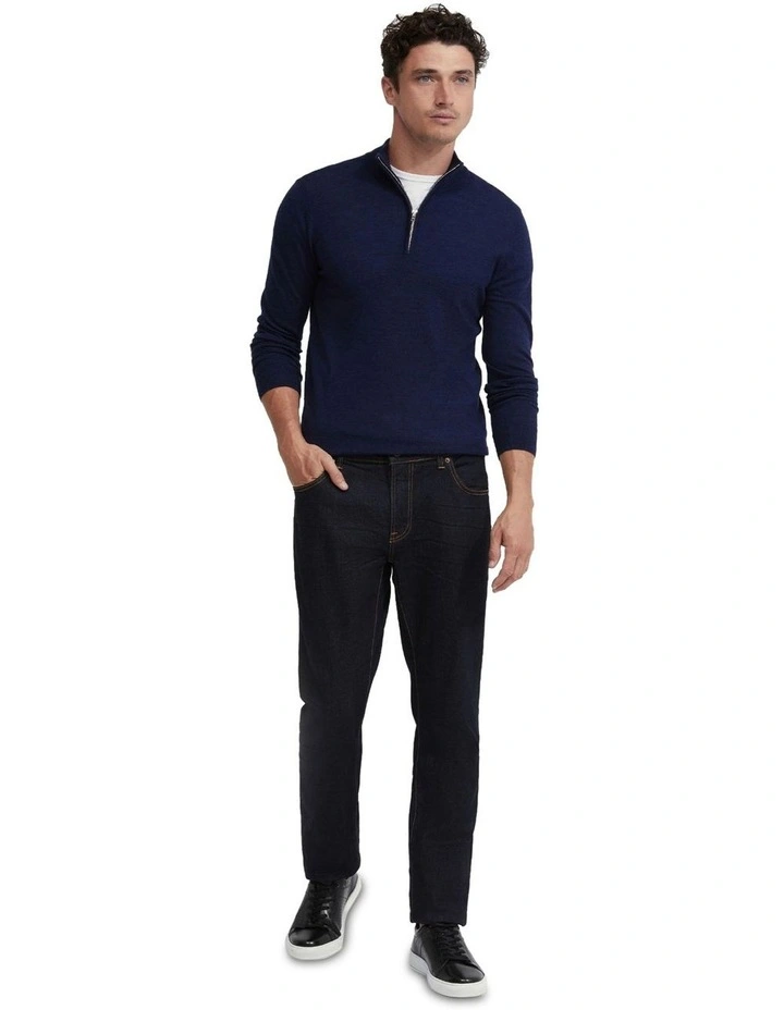 Zip Neck Merino Wool Knit in Navy