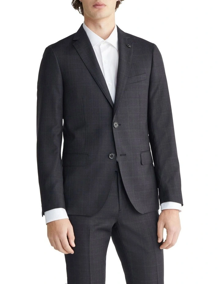 X Slim Pow Check Suit Jacket in Charcoal