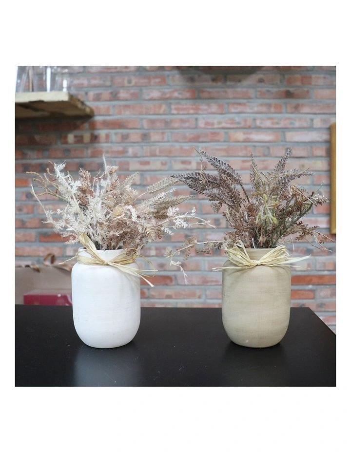 2 Piece Artificial Dried Flowers in Ceramic Pots in Natural