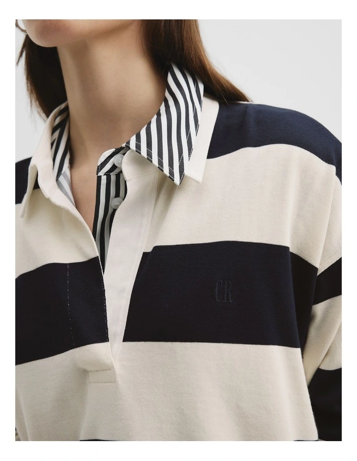Stripe Long Sleeve Rugby Top in Navy Stripe